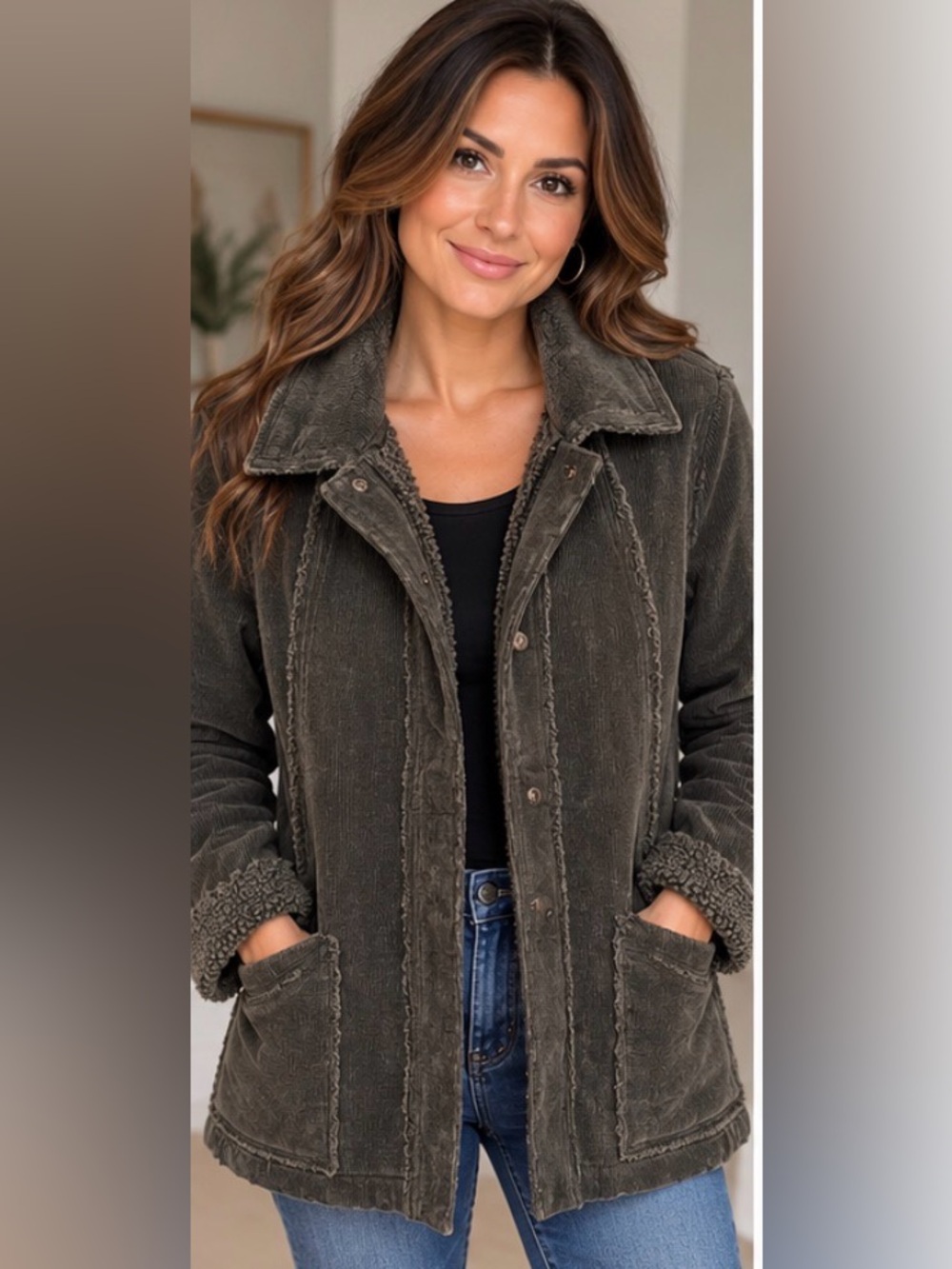 20” ptp OTT Gray corduroy jacket with faux lining
